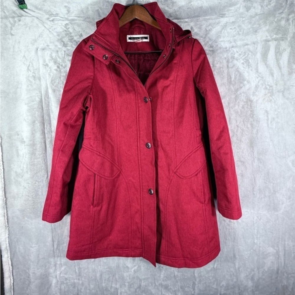 Kristen Blake Red Hooded Long Coat Women’s M Trendy Classy warm button front